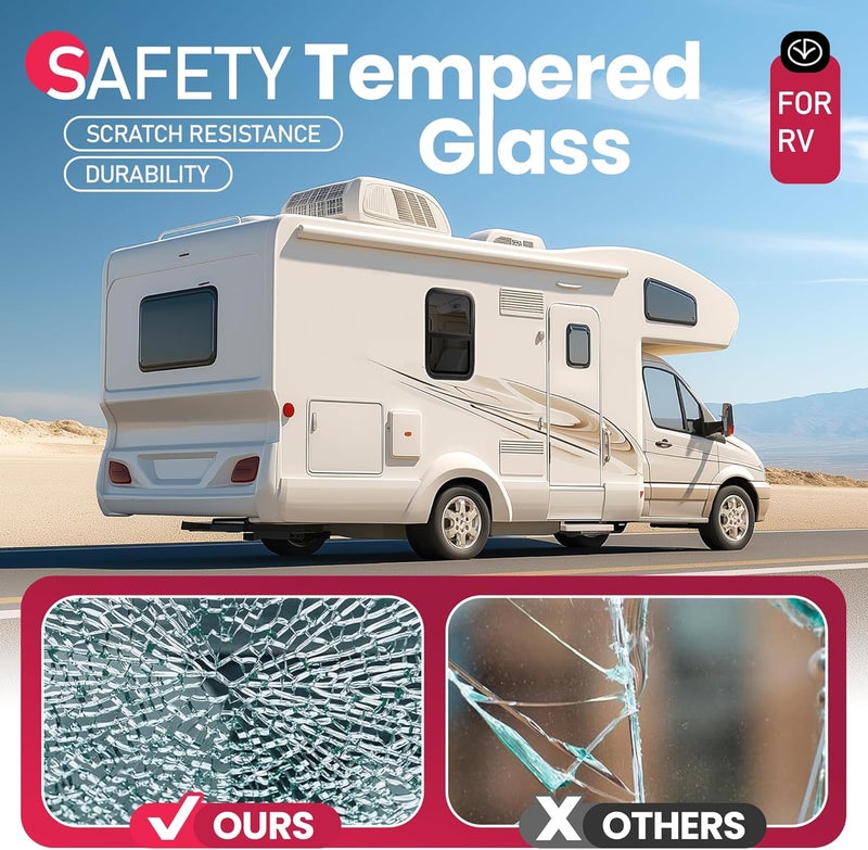 WUTIST RV Window 14" W x 22" H w/Trim Ring & Mesh Screen Vertical Slide Camper Teardrop Side Replacement Window Tented Tempered Glass Aluminium Plastic - Image 5